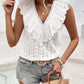 Women's Solid Color Ruffles & Hollow Out Design Sleeveless Blouse