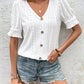 Eyelet Embroidery Button Front Puff Sleeve Tee