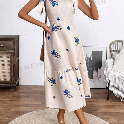 VCAY Sleeveless Floral Dress for Casual and Vacation Wear